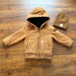 Carhartt Toddler Tan Hooded Jacket and Beanie Set 2T Like New